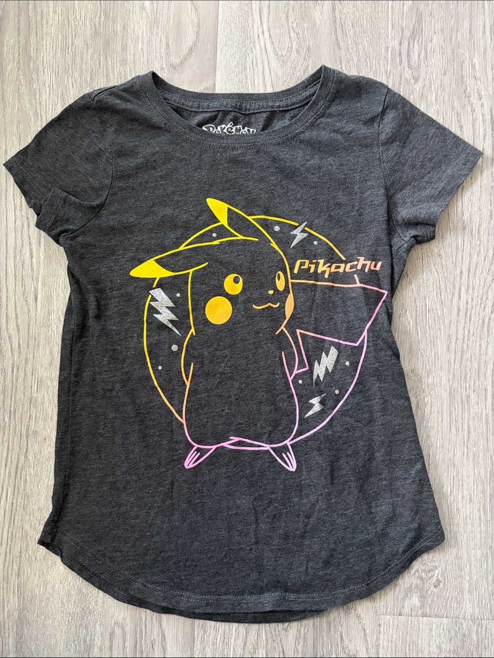 Pokemon Charcoal Tee with Yellow & Pink Pikachu Graphic